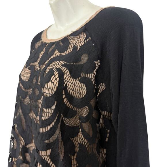 Dolan Black Lace Knit Whimsigoth Pullover Nude Lined Top Shirt Stretch sz M - Picture 10 of 16